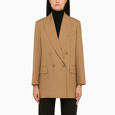 Shop Max Mara Camel Wool Double-breasted Jacket In Beige