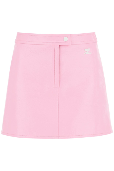 Shop Courrèges Coated Cotton Mini Skirt In Pink (pink)
