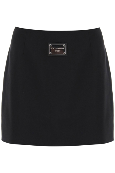 Shop Dolce & Gabbana Ottoman Mini Skirt With Logo Tag In Nero (black)