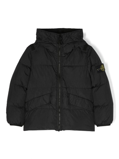 Shop Stone Island Junior Black Recycled Nylon Down Jacket With Hood In Nero