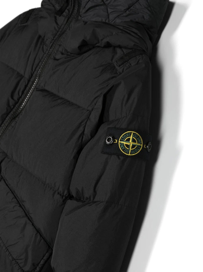 Shop Stone Island Junior Black Recycled Nylon Down Jacket With Hood In Nero