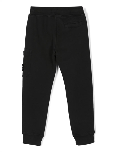 Shop Stone Island Junior Black Fleece Cotton Cargo Trousers In Nero