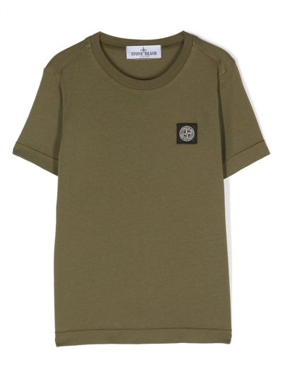 Shop Stone Island Junior Military Green T-shirt With Logo Patch In Verde