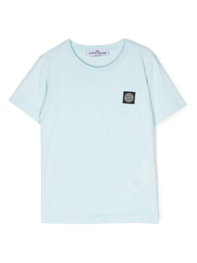 Shop Stone Island Junior Sky Blue T-shirt With Logo Patch