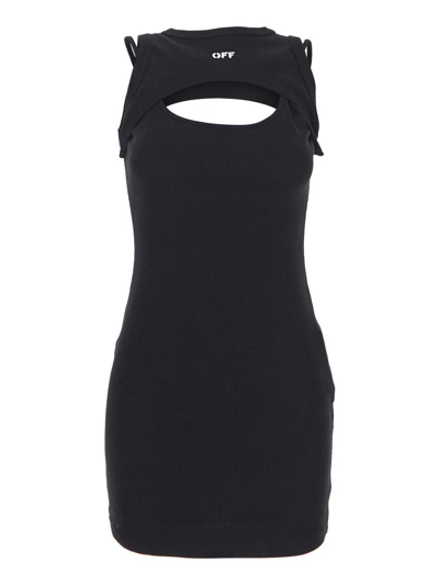 Shop Off-white Off Stramp Rib Round Mini Dress In Black