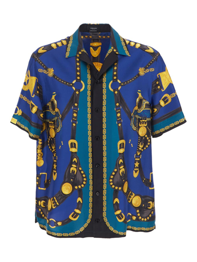 Shop Versace Medusa Harness Informal Shirt In Blue