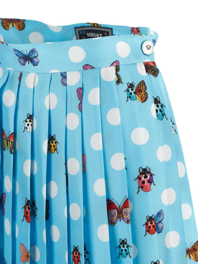 Shop Versace Polka Dots Pleated Mini Skirt In Blue