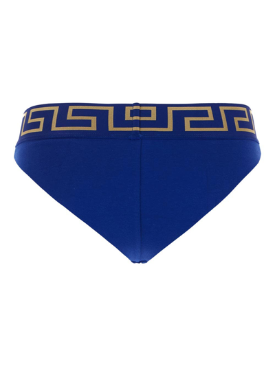 Shop Versace Greca Slip In Blue