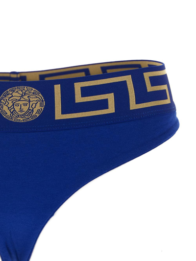 Shop Versace Greca Slip In Blue