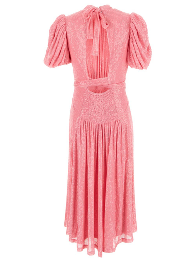 Shop Rotate Birger Christensen Sequins Puff Sleeved Dress In Pink