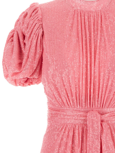 Shop Rotate Birger Christensen Sequins Puff Sleeved Dress In Pink
