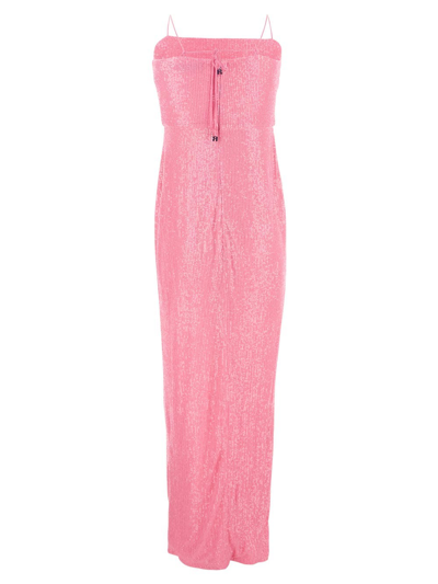 Shop Rotate Birger Christensen Transparent Sequins Maxi Slit Dress In Pink