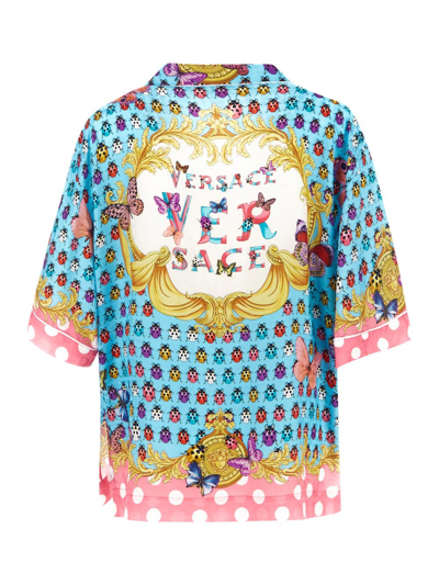 Shop Versace Butterflies Silk Blend Shirt In Multicolor