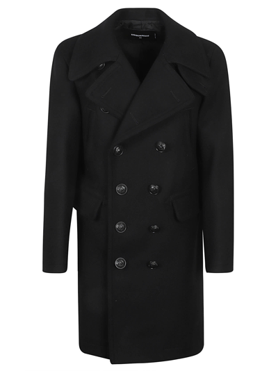 Shop Dsquared2 Double Breasted Long-sleeved Coat In Black