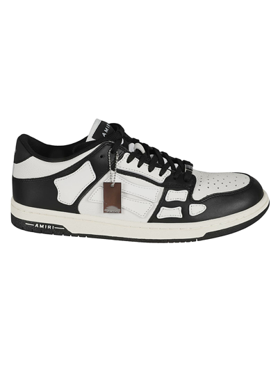 Shop Amiri Skel Leather Low Sneakers In Black/white
