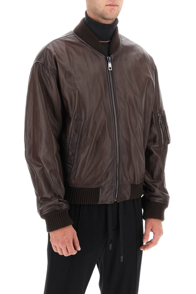 Shop Dolce & Gabbana Nappa Bomber Jacket Men In Brown