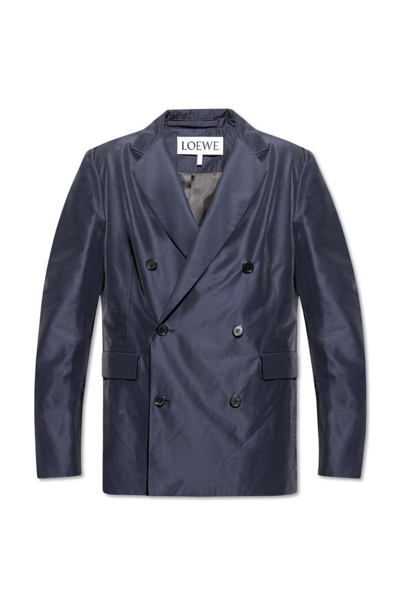 Shop Loewe Double Breasted Buttoned Jacket In Navy