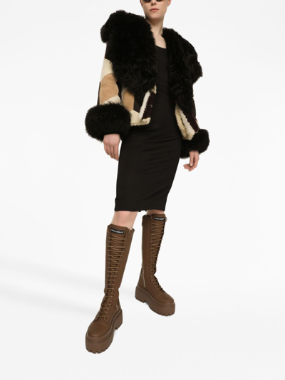 Dolce & Gabbana Patchwork-design Long-sleeve Coat In Neutrals