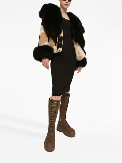 Shop Dolce & Gabbana Patchwork-design Long-sleeve Coat In Neutrals