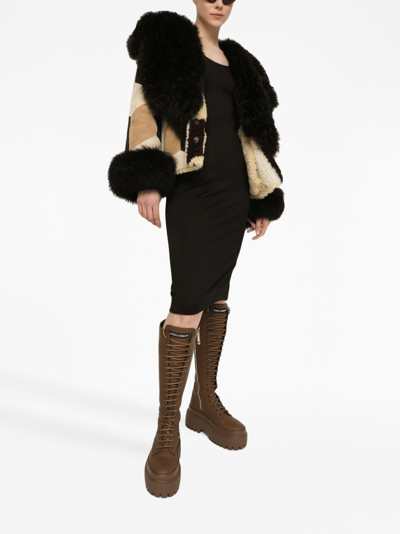Dolce & Gabbana Patchwork-design Long-sleeve Coat In Neutrals
