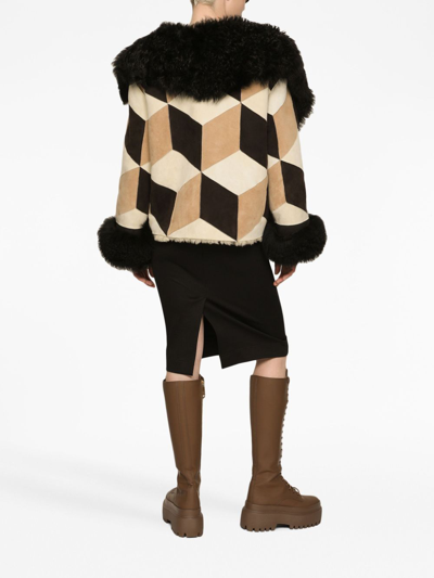 Dolce & Gabbana Patchwork-design Long-sleeve Coat In Neutrals