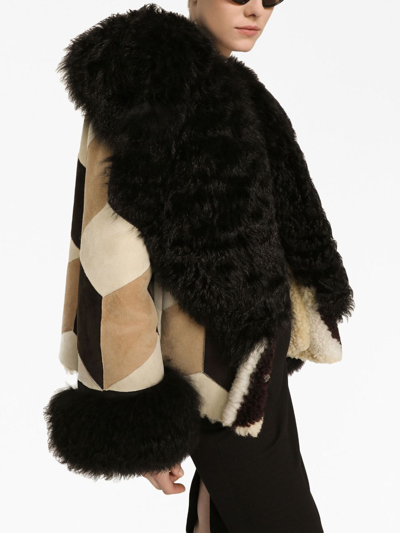 Dolce & Gabbana Patchwork-design Long-sleeve Coat In Neutrals