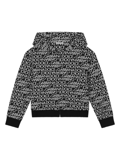 Shop Dolce & Gabbana Logo-print Zip-up Hoodie In Black