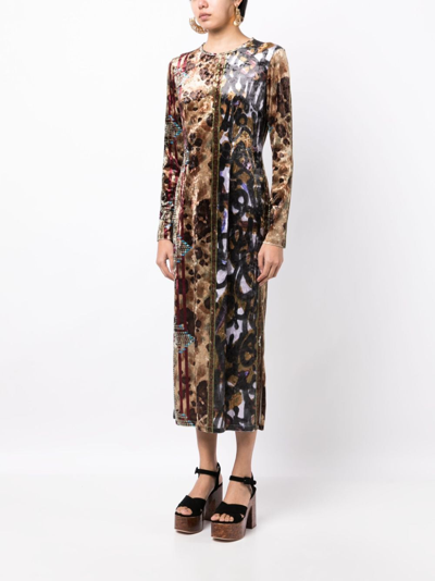 Shop Pierre-louis Mascia Graphic-print Velour Dress In Brown