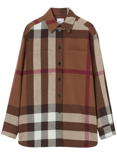 Shop Burberry Haymarket Check-pattern Flannel Shirt In Brown