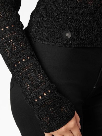 Philipp Plein Lurex Padded Shoulder Sweater Hexagon In Black