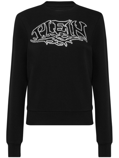 Shop Philipp Plein Logo-embellished Cotton Sweatshirt In Black