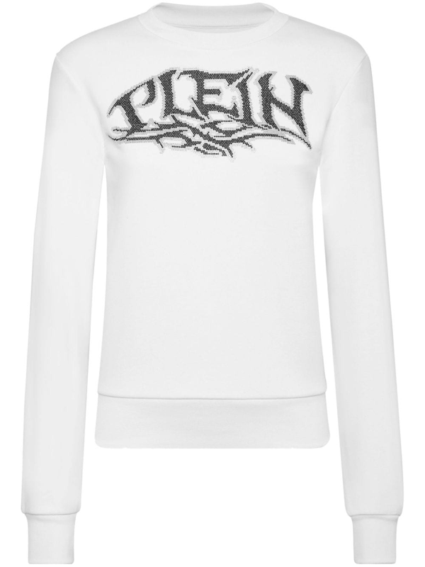 Philipp Plein logo-embroidered cotton sweatshirt - White