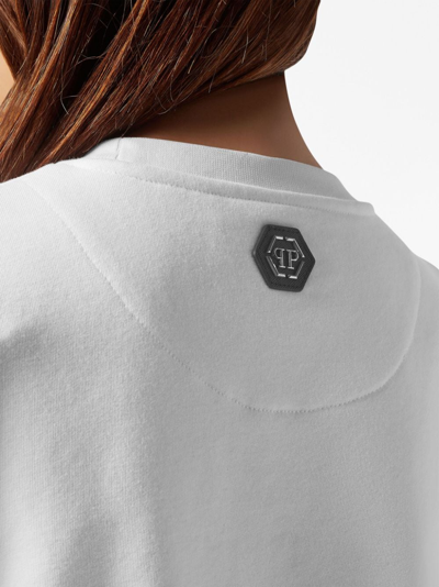 Shop Philipp Plein Logo-embellished Cotton Sweatshirt In White