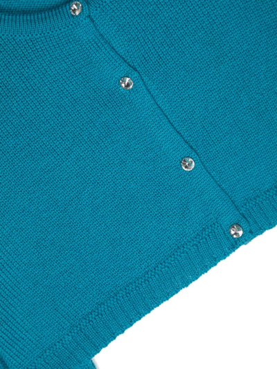 Shop Colorichiari Crystal-embellished Wool Cropped Cardigan In Blue