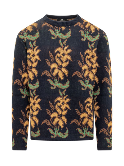 Shop Etro Floral Intarsia Knitted Crewneck Jumper In Multi