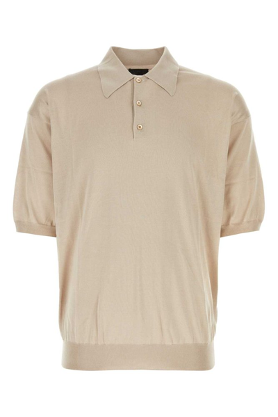 Shop Prada Buttoned Polo Shirt In Beige