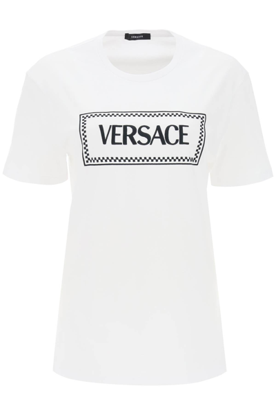 Shop Versace T-shirt With Logo Embroidery Women In White