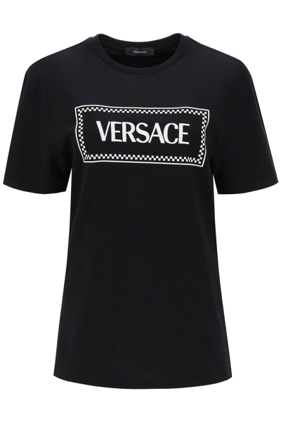 Shop Versace T-shirt With Logo Embroidery Women In Black