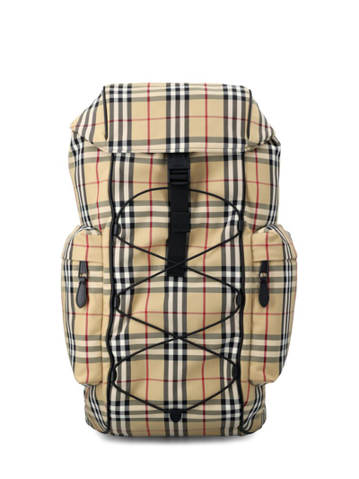 Shop Burberry Murray Archive Check Drawstring Fasten Backpack In Beige
