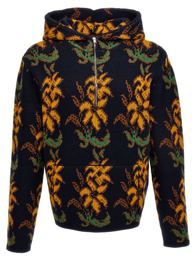 Shop Etro Floral Intarsia Knitted Hoodie In Multi