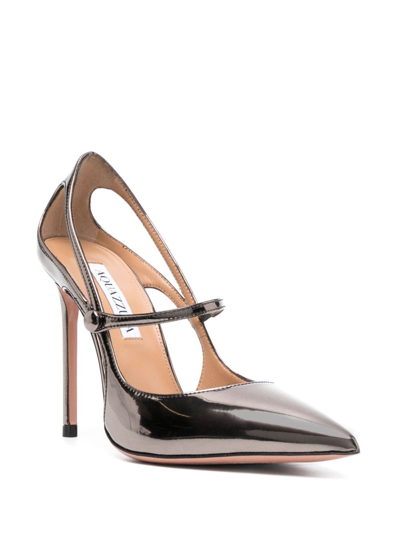 Shop Aquazzura Bovary 105mm Leather Pumps In Silver