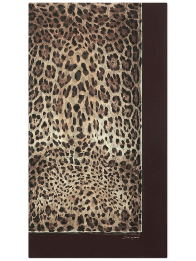 Shop Dolce & Gabbana Leopard-print Silk Scarf In Brown