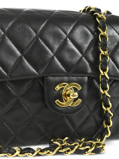 Pre-owned Chanel 1995 Mini Classic Flap Square Shoulder Bag In Black
