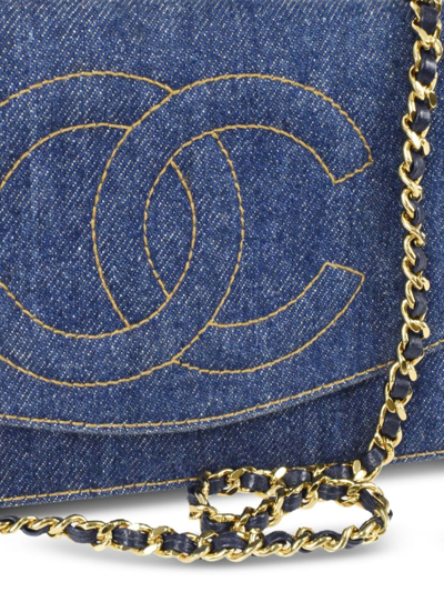 Pre-owned Chanel 1997 Cc Denim Wallet-on-chain In Blue