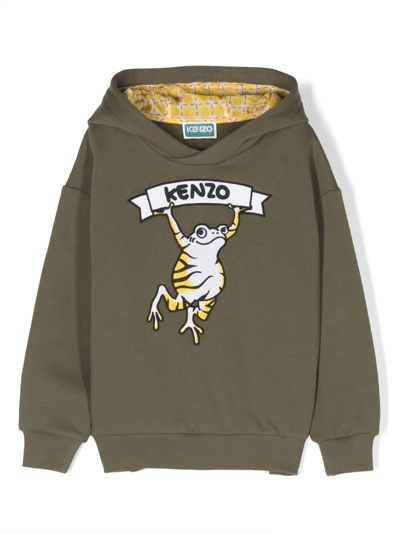 Shop Kenzo Green Frog-embroidered Hoodie