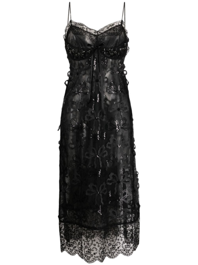 Shop Simone Rocha Bow-embellished Slip Dress In Black
