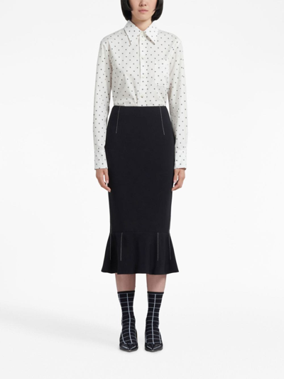 Marni Contrast-stitching Peplum-hem Skirt In Black