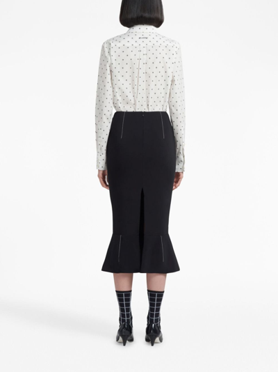 Shop Marni Flounce-hem Pencil Skirt In Black
