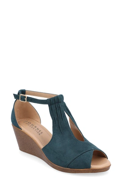 Shop Journee Collection Kedzie Wedge Sandal In Blue-green