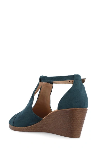 Journee Collection Womens Kedzie Medium And Wide Width Buckle Open Toe Wedge In Blue-green